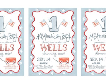 ALL-AMERICAN | All-American Boy or Girl First Birthday Invitation | Digital Download for print, text, or paperless post