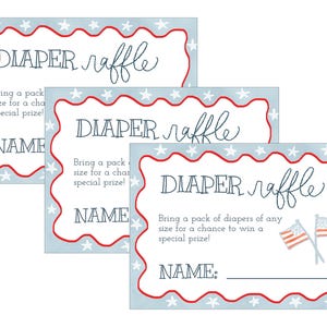 ALL-AMERICAN / Schede per la lotteria dei pannolini All-American 4"x3" per l'inserimento dell'invito al baby shower (download IMMEDIATO per una facile stampa)