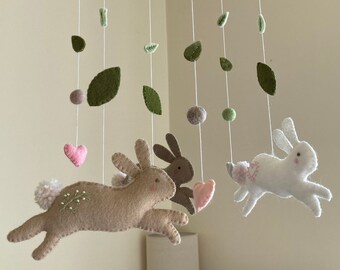 Limited Edition Unique Handmade Baby Mobile Bunnies Spring Pastels & Neutrals