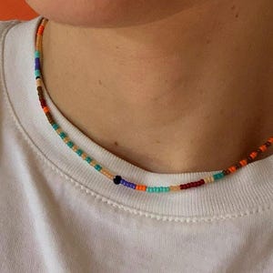 Colorful Tiny Waterproof Seed Bead Necklace Choker, Festival Summer Beach Choker Necklace Jewelry, Boho Layering Necklace, Gift for Her zdjęcie 8