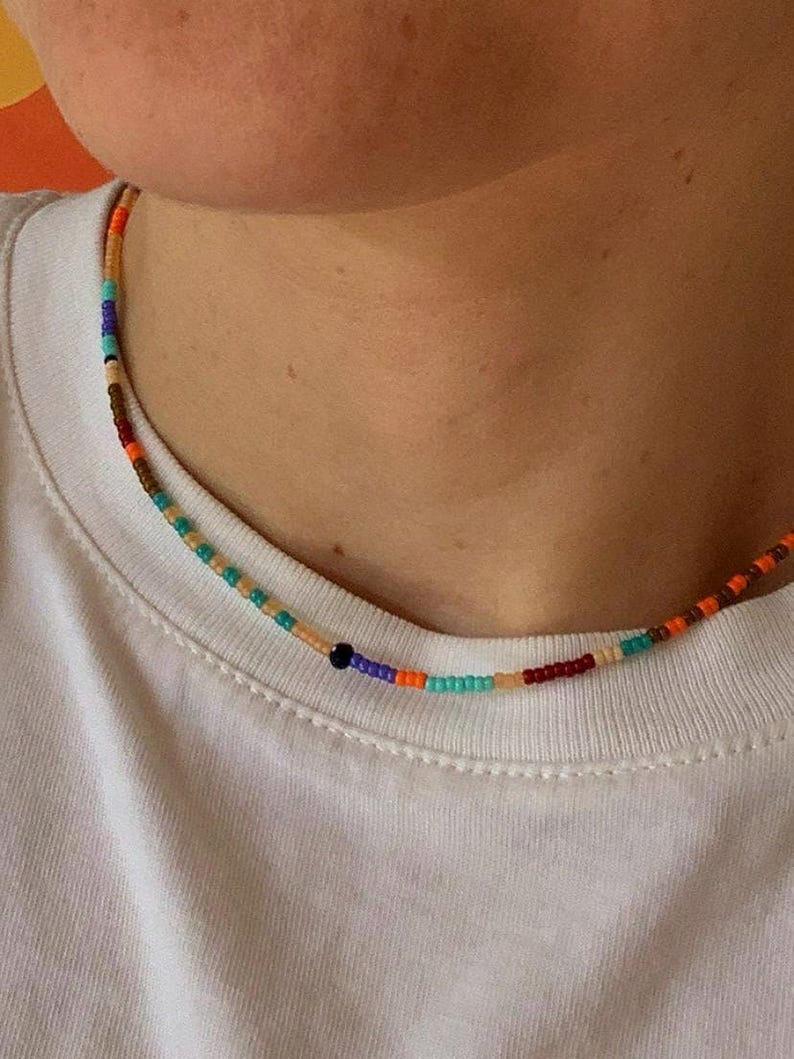 Colorful Tiny Waterproof Seed Bead Necklace Choker, Festival Summer Beach Choker Necklace Jewelry, Boho Layering Necklace, Gift for Her zdjęcie 8