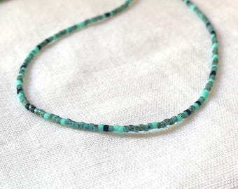 Handmade Dainty Minimalist Blue Turquoise Beaded Necklace Choker, Delicate Seed Bead Layering Necklace Summer Beach Jewelry Gift for Her