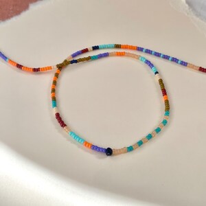 Colorful Tiny Waterproof Seed Bead Necklace Choker, Festival Summer Beach Choker Necklace Jewelry, Boho Layering Necklace, Gift for Her zdjęcie 3