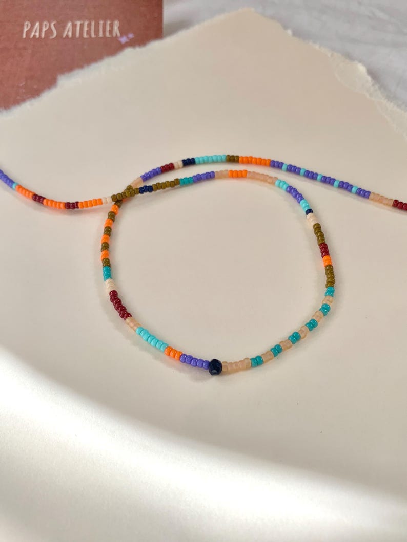 Colorful Tiny Waterproof Seed Bead Necklace Choker, Festival Summer Beach Choker Necklace Jewelry, Boho Layering Necklace, Gift for Her zdjęcie 3