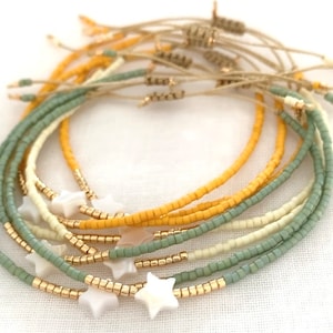 Bracelet de perles réglable de l&#39;amitié, petit bracelet à breloques étoiles fines perles de rocaille, bijoux en perles de bracelet saisonnier bohème d&#39;été pour femme adolescente