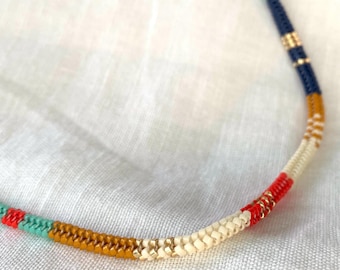Handmade Dainty Beaded Necklace Choker, Delicate Turquoise Seed Bead Boho Necklace Surfer Necklace Choker Jewelry, Gift for Her