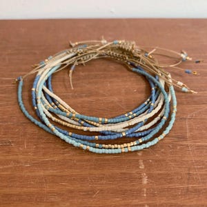 Tiny Blue Bead Bracelets, Delicate Stacking Beaded Bracelet, Handmade Minimalist Adjustable Boho Seed Bead Bracelet Jewelry Gift for Her