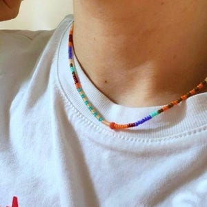 summer beach colorful necklace with tiny beads and crystal bead. multicolor necklace trendy necklace. bright colors vivid colors with turquoise orange purple pink tones