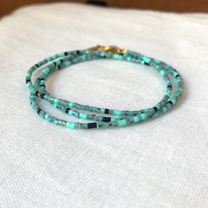Turquoise Tiny Beaded Necklace, 3 Wrap Bracelet Dainty Boho Necklace Minimalist Delicate Summer Bead Necklace Black Handmade Gift for Her