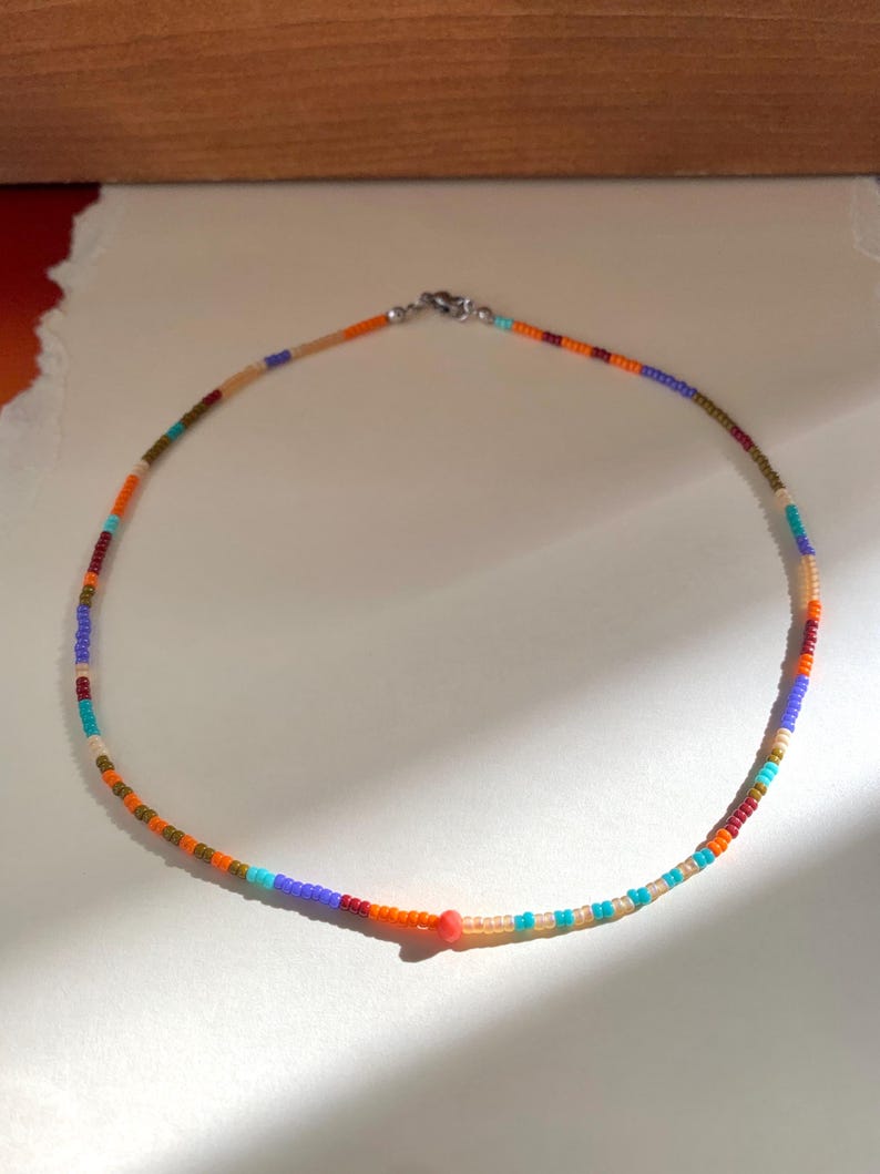 Festival necklace. summer beach necklace with tiny beads. multicolor necklace trendy necklace