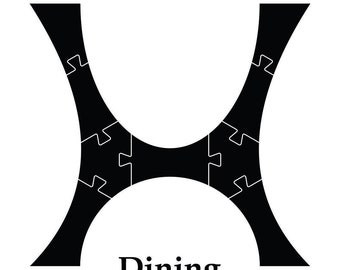 May include: Black and white graphic of a stylized letter "H" composed of puzzle pieces. The word "Dining" is printed in black below the graphic. The design is simple and modern.
