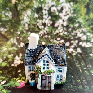Handmade Miniature Ceramic White Cottage with Outside Loo 2026