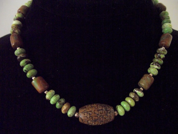 Beautiful GASPEITE STERLING Silver NECKLACE w/ Au… - image 2
