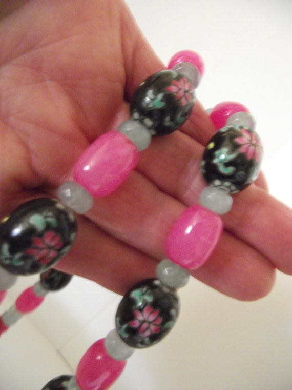 Chinese Famille Rose Porcelain beads w/ Pink Mala… - image 7