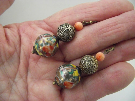 Chinese Vintage Porcelain Hand Painted Bead Earri… - image 2