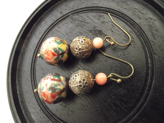 Chinese Vintage Porcelain Hand Painted Bead Earri… - image 8