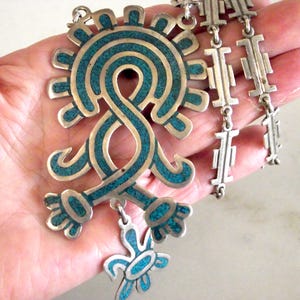 MCM Taxco Huge Silver Crushed Turquoise Pendant with handmade Artisan chain