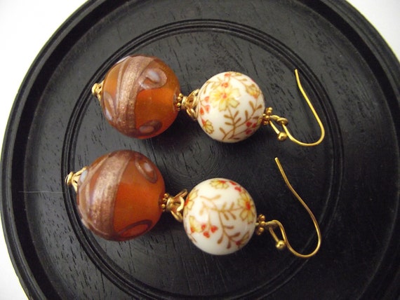Vintage Venetian Murano Earrings w/ Tensha Beads … - image 4