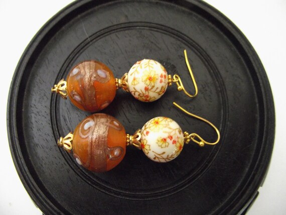 Vintage Venetian Murano Earrings w/ Tensha Beads … - image 3