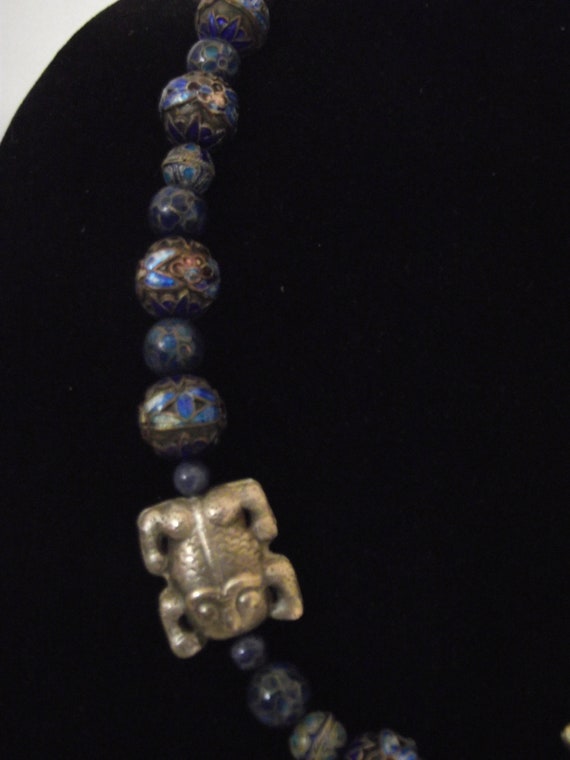 Vintage Chinese Necklace Silver Cloisonné beads w… - image 9
