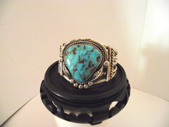Ben Chapo Vintage Native American Navajo Royston Turquoise Sterling Silver Bracelet Old Ben Chapo Vintage Native American Navajo Royston Turquoise Sterling Silver Bracelet Old
