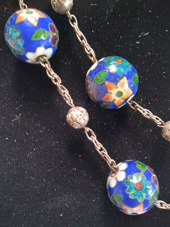 Antique Chinese Export Chain Necklace Cloisonné 3… - image 1