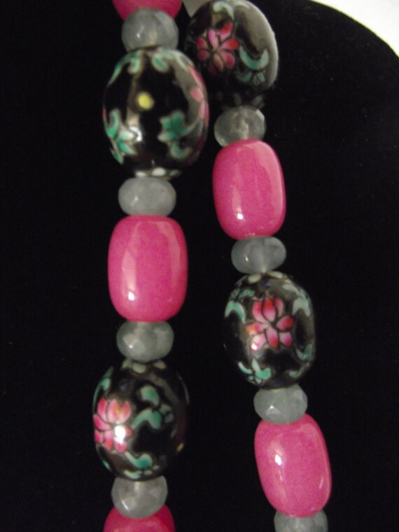 Chinese Famille Rose Porcelain beads w/ Pink Mala… - image 8