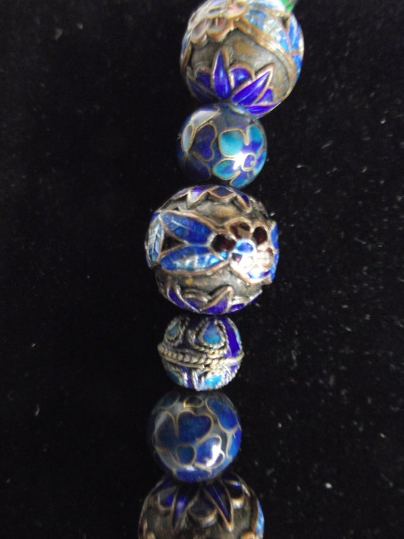 Vintage Chinese Necklace Silver Cloisonné beads w… - image 8