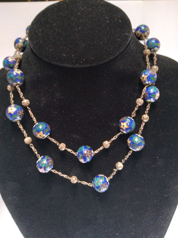 Antique Chinese Export Chain Necklace Cloisonné 3… - image 2