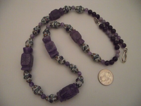 Vintage Necklace Chinese Jade Shou and Ceramic Po… - image 9