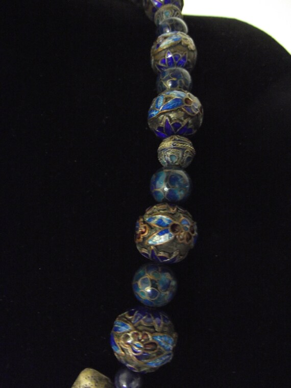 Vintage Chinese Necklace Silver Cloisonné beads w… - image 4