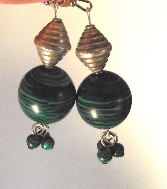 Rare Mid-century Malachite Earrings w/ Vintage Si… - image 7