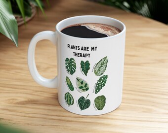 Plant mug. Plants are my Therapy Mug. plant coffee mug. Plant mama gift. Mothers day gift for plant mama. Cute green plant lady tea mug 11oz