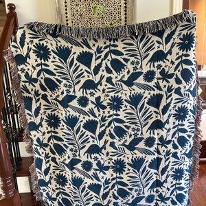 Blue Otomi woven blanket for Mexican home decor. Christmas gift for Mexican mom, Mexican family, Mexican friend. Blue Tenago blanket
