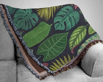 Plant leaf Woven Blankets. House Plants Leaves Bedding For Plant Daddy Or Plant Mom. Plant Gift For Plant Lady or plant lover. Plant blanket