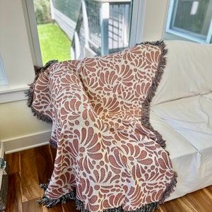 Modern Mexican decor. Beige Talavera Woven Blanket For Hispanic Home Decor, Mexican Decor, Latin Decoration. Talavera Blanket For Him Or Her