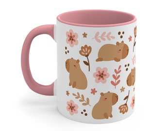 Capybara and flowers Coffee Mug 11oz for her, Capybara lover. Capybara Mug Cottagecore. Capybara Gift Goblincore Mug for her. Birthday gift