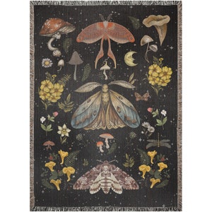 Moth Woven Blanket: Gothic Cottagecore Cotton Throw