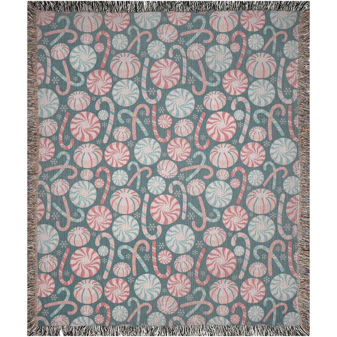 Christmas Woven Blankets With Muted Colors. Candy Canes and Peppermint