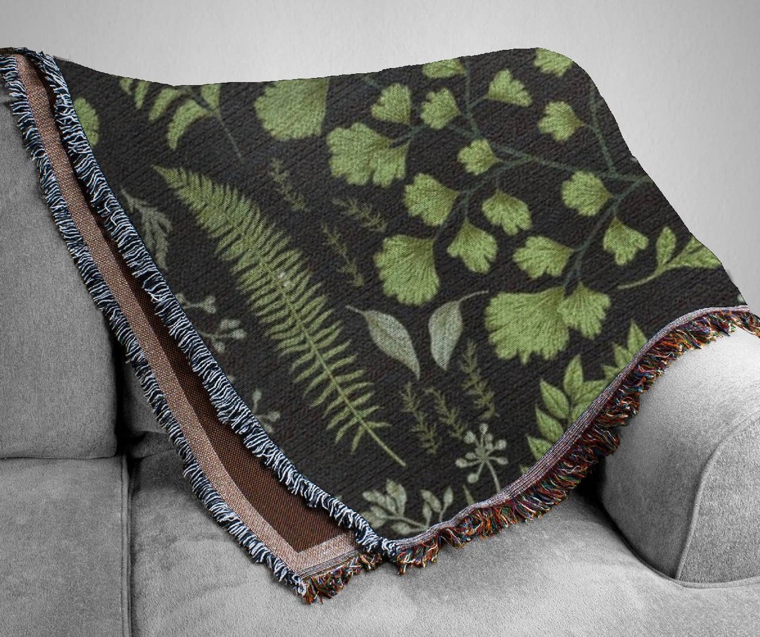 Fern and Plant Leaves Woven Blanket for Plant Dad or for Her. Botanical
