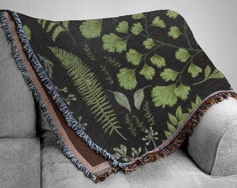 Fern and Plant Leaves Woven Blanket for plant dad or for her. Botanical Blanket For Plant Lover. Christmas Gift For Plant Lady, Garden Lover