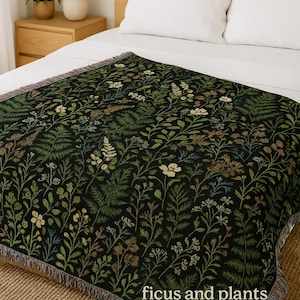 Botanical Woven Blanket: Fern & Plant Leaves, Forest Decor