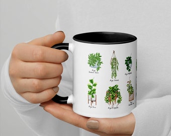 Hoya plant coffee Ceramic Mug 11oz. Plant coffee for hoya plant lover. 14 differents  hoya plants illustrations on black or pink coffee mug.