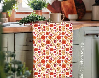 Día de los Muertos Tea Towels, Set of 2 - Mexican Kitchen Decor