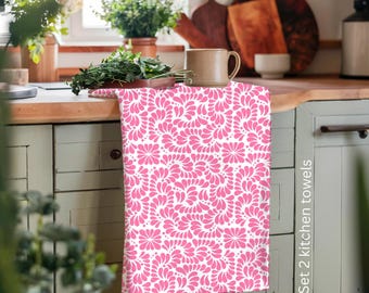 Pink Talavera Tea Towels: Mexican Decor, Set of 2