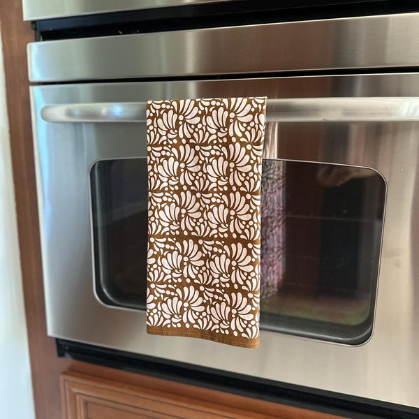 Talavera Kitchen Towels: Brown Beige Mexican Decor, Set of 2