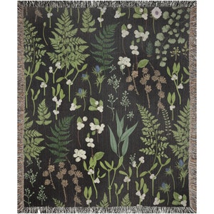 Botanical Woven Blanket: Wildflower & Plant Leaves, Cotton Throw