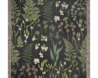 Botanical Woven Blanket: Wildflower & Plant Leaves, Cotton Throw