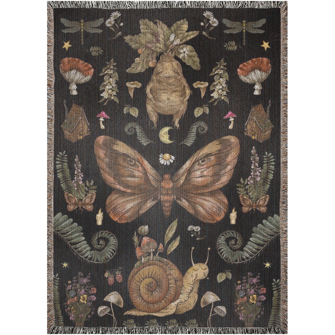 Mushrooms, Plant Leaves, Snail, Moth, Flowers and Mandragora Woven