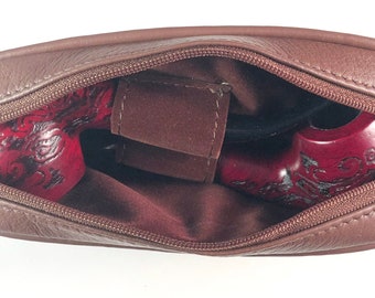 EARTHY BROWN soft leather pipe tobacco pouch / case